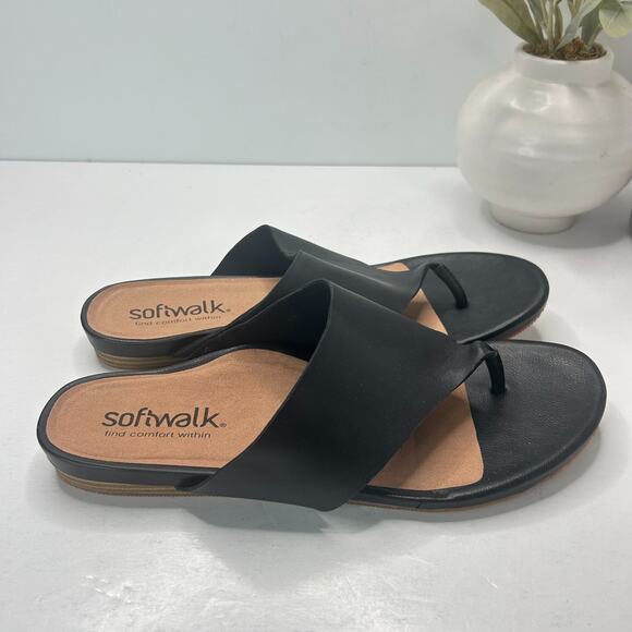 Softwalk Chandler Leather Thong Sandals Black S2306-001 Women's 12W NWOB - Picture 3 of 9